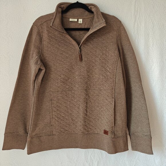 L.L.BEAN Quilted Quarter-Zip Pullover Sweatshirt Brown Women's Brown Size Large - Picture 2 of 12